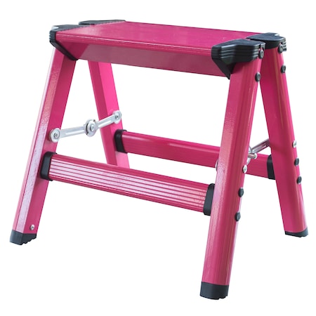 Lightweight Single Step Aluminum Step Stool, Bright Pink